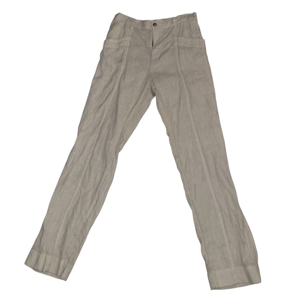 Nicole Miller New York Womens Beige Linen Pants Size S Elastic Waist Relaxed Fit